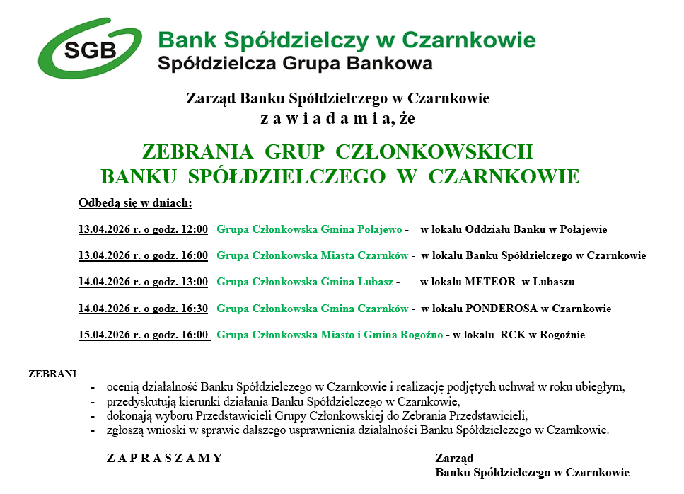 Zebrania Grup Członkowskich Banku Spółdzielczego w Czarnkowie