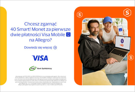 Płać Visa Mobile i zgarnij 40 Smart! Monet na Allegro